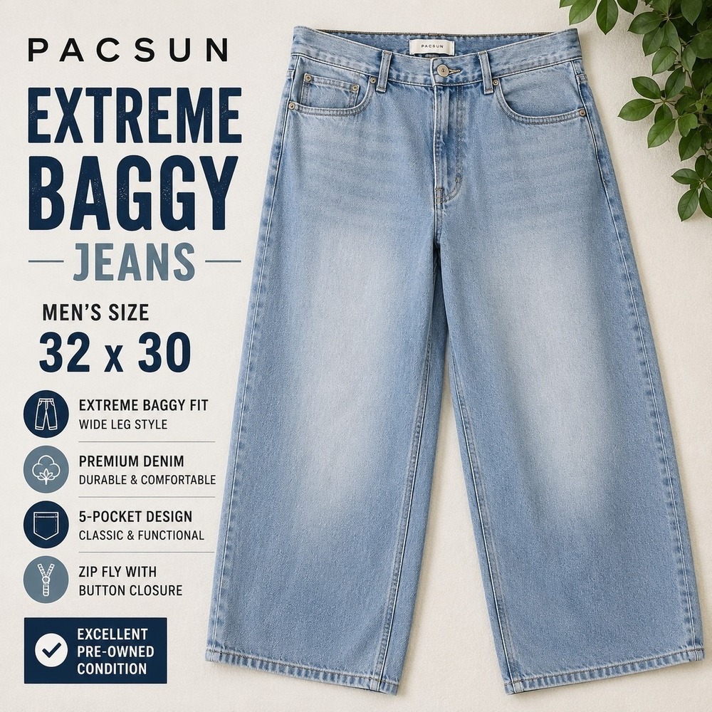 PacSun Extreme Baggy Jeans Men's 32x30 Light Wash Wide Leg Skater Denim Y2K